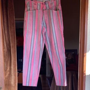 Vintage Girbaud jeans size 10/12 women’s pink and Gray Striped High-Waist Jeans